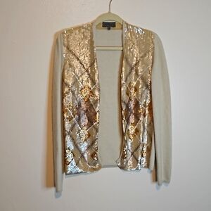 Les Copains Cream Sequined Cashmere Sweater Size 42 EUC